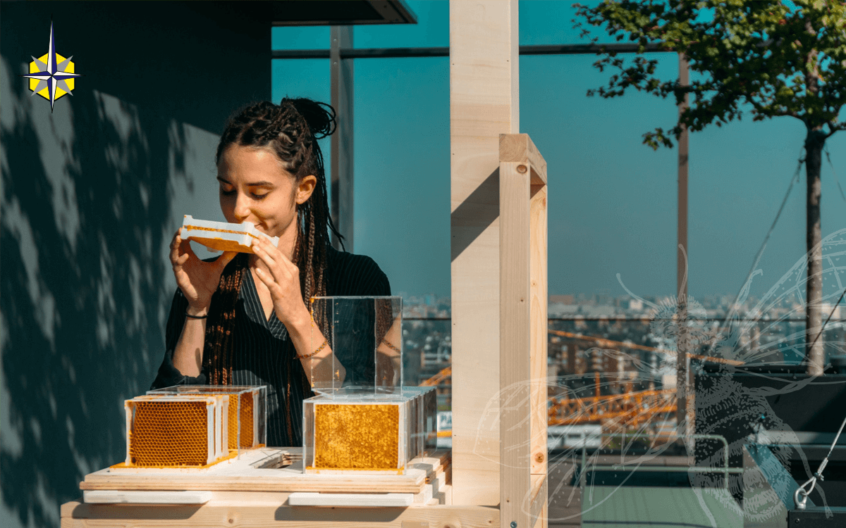 Women smelling honey