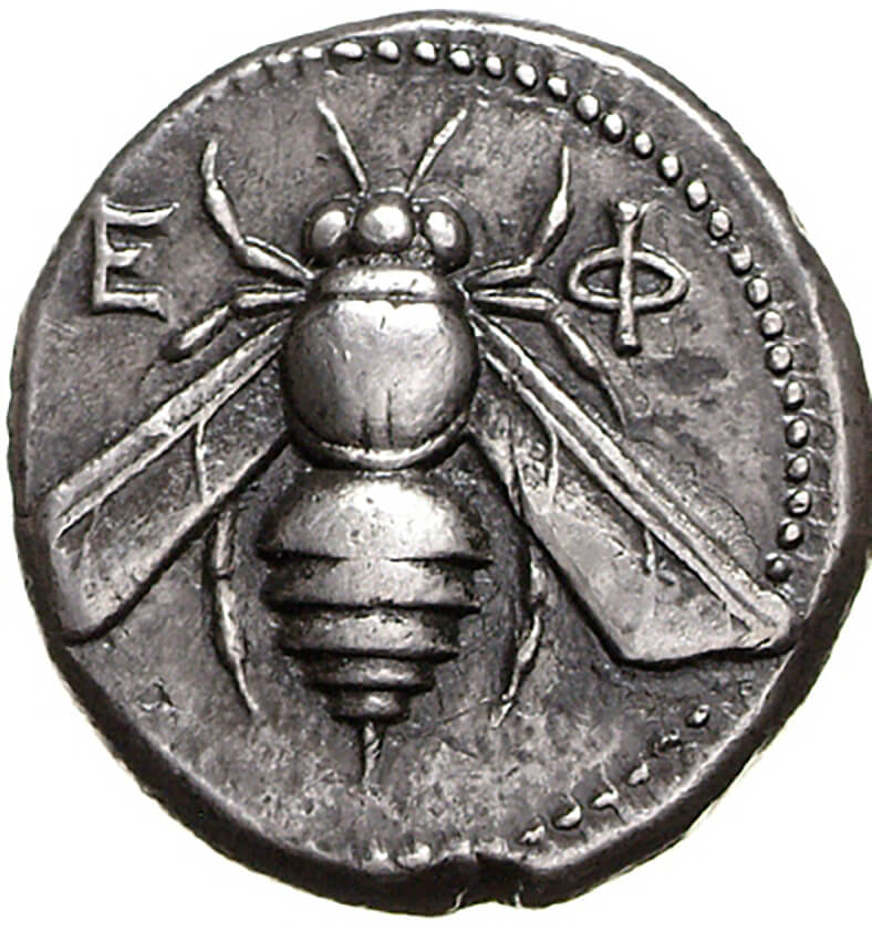 Acient Greek coin symbolizing honeybees
